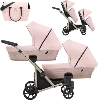 Produktbild von Kinderwagen IVENTO DUO 2 in 1 Komplettset Zwillingskinderwagen Geschwisterwagen Zwillingsbuggy Doppelkinderwagen (Smoky Pink, Rahmenfarbe: champagne)