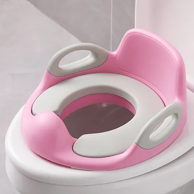 Produktbild von UISEBRT Kinder Toilettensitz WC Aufsatz Training Toilettentrainer für 12 Monate bis 7 Jahre Anti-Rutsch Baby Sitz Polster Kloaufsatz - Griff und Spritzschutz,  Rosa+Grau