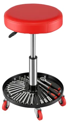Zdjęcie produktu dla Mobilny stołek warsztatowy - stołek mechanika na kółkach - regulacja wysokości od 44 do 59,5 cm - udźwig 135 kg - tapicerowany - obrotowy - metalowa konstrukcja