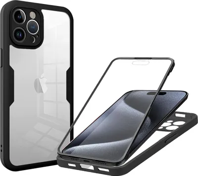 Image de Coque pour iPhone 15 Pro, protection complète à 360° avec protecteur d'écran intégré Noir