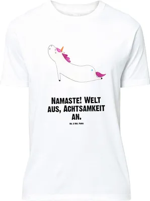 Produktbild von Mr. & Mrs. Panda Größe XL T-Shirt Einhorn Yoga - Weiß - Geschenk, mit Spruch, Shirt, Unicorn, Einhörner, Namaste, Sport, Tshirt