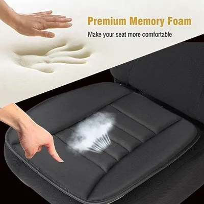 Obrázok produktu pre Uniqoos® Sedák z pamäťovej peny – komfortná podložka pre auto a kancelárske stoličky, protišmyková (silikónový gél), priedušný poťah, čierna, 49 × 46 × 3 cm