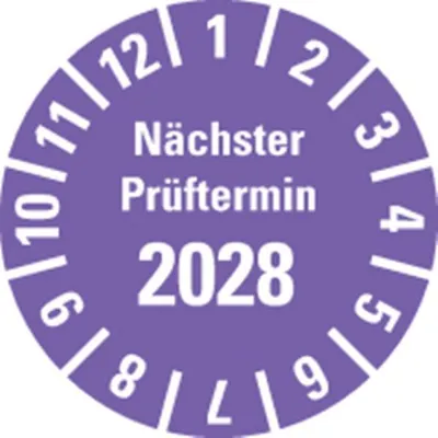 Produktbild von Dreifke® Prüfplakette Nächster Prüftermin 2028, violett, Polyesterfolie, Spez...
