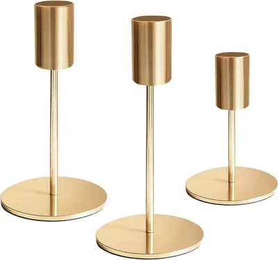 Immagine prodotto di 3 candelabri, oro, 16/14/9,5 cm, candelabri vintage, cena a lume di candela, candelabri in metallo, candelabro in metallo decorativo, decorazione vintage