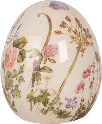 Produktbild von Clayre & Eef Dekoration Ei Ø 7x9 cm Beige Keramik Blumen