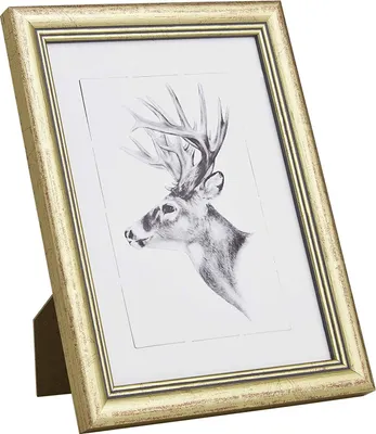 Image de Cadre photo en bois avec vitre, format A4, couleur or, dimensions 21x29,7 cm