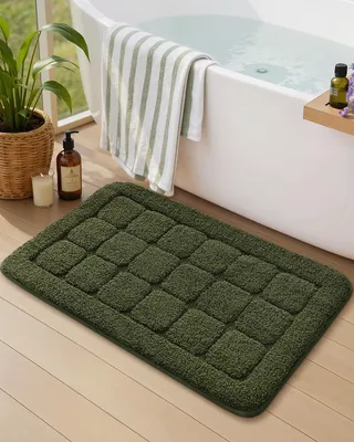 Image de Tapis de bain, antidérapant, 44 x 76 cm, lavable, doux, absorbant, pour le sol de la salle de bain, la douche, la baignoire, vert