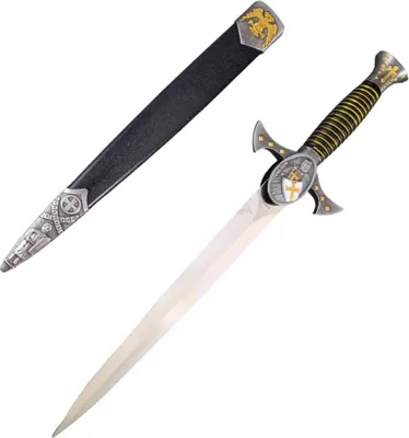 Produktbild von Ritterdolch mit Templerkreuz gold-weiß, mit schwarzer Scheide, Stahlklinge