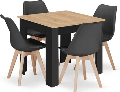 Produktbild von Moderner rechteckiger Tisch 80x80 Artisan + 4 Stühle MARK Schwarz