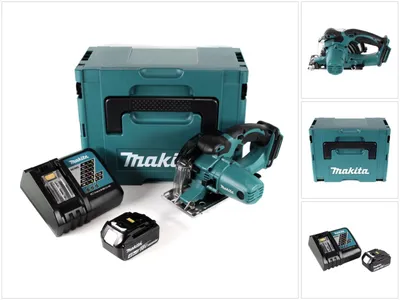 Image de Makita DCS 552 RM1J Scie circulaire à main métal sans fil 18 V 136 mm en Makpac + 1x batterie 4,0 Ah et chargeur + lame de scie et lunettes de protection