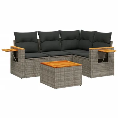 Produktbild von vidaXL 5-tlg. Garten-Sofagarnitur mit Kissen Grau Poly Rattan