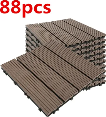 Produktbild von 88 Stück WPC Fliesen 1m²-8m² Terrassenfliesen Set Holzfliesen 30x30cm Klickfliesen Bodenbelag Braun