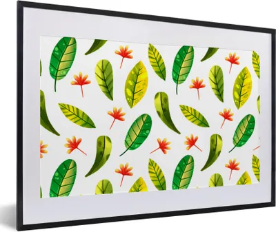 Produktbild von MuchoWow® Gerahmtes Poster Dschungel - Blätter - Rot 60x40 cm - Poster mit Schwarzem Bilderrahmen Wandposter Rahmen Foto Bilder - Schlafzimmer - Plakat in Rahmen - Drucken