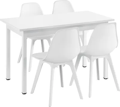 Produktbild von [en.casa] Essgruppe für 4 Personen - Esstisch 120x60cm Weiß + 4 Stühle Weiß Küchentisch Esszimmertisch Esszimmerstuhl