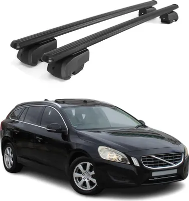 Zdjęcie produktu dla Poprzeczne relingi dachowe do Volvo V60 2011–2018, aluminium, czarne, z homologacją ABE