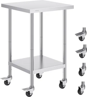 Produktbild von Küchentisch Rollbar - Arbeitstisch Zubereitungstisch 610x610mm - Kommerzieller Küchenarbeitsplatz - Praktischer Küchentisch für Gastronomie