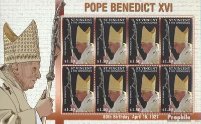 Produktbild von Briefmarken St. Vincent 2007 Mi 6404 Kleinbogen (kompl.Ausg.) postfrisch 80. Geburtstag Papst Benedikt XVI.