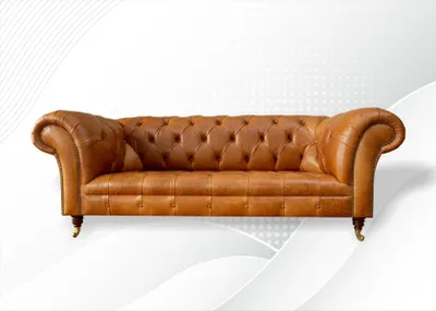 Image de Canapé Chesterfield 3 places, couleur marron, en cuir. Meuble
