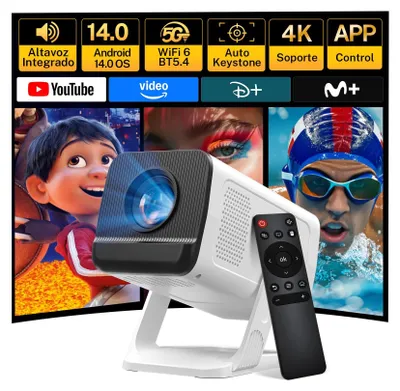 Imagen del producto de Mini proyector 1280 x 720 - Compatible con 4K - Wi-Fi 6, Bluetooth 5.4 - Portátil