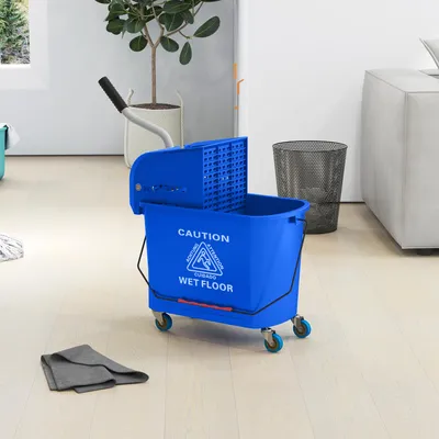 Produktbild von SUGIFT Mopp-Eimer, Putzeimer mit Auswringer und Rollen, Wischmopp-Eimer, 2-Kammer-System, Kunststoff, Blau | 4 Räder | 20 L | 60 x 27 x 70,5 cm