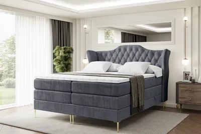 Produktbild von ALTDECOR Boxspringbett mit Gold Füßen, Matratze und Lattenrost, Topper, Polsterbett mit Bettkasten, Bett mit Stauraum H3- und H4- Matratze, Doppelbett -VILA-FZ KING-140x200 - Dunkelgrau Casablanca