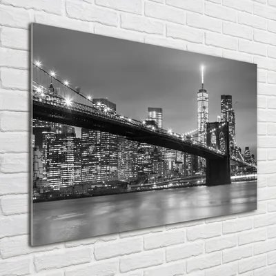 Produktbild von Tulup® Glas-Bild - 100 x 70 - Wandbild aus Glas - Wandkunst - Wandbild hinter gehärtetem Sicherheitsglas - Landschaften - New York bei Nacht - Schwarzweiß