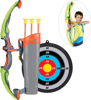 Produktbild von Kinder Bogen und Pfeil Spielzeug Set Leuchten Bogenschiessen Bogen Set mit Ziel Koecher 3 Saugnapf Pfeile Outdoor-Spielzeug fuer Kinder 6-14 Jahre alt
