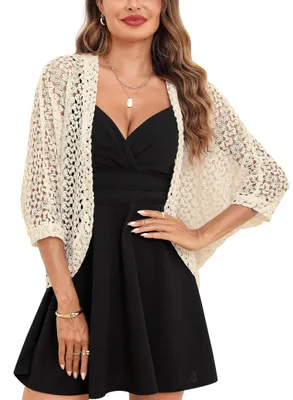 Produktbild von Damen Bolero-Weste - 3/4 Ärmel - Beige, Größe XXL