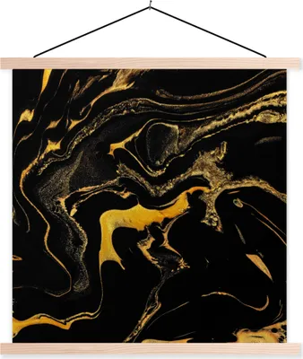 Produktbild von MuchoWow® Textilposter Muster - Gold - Schwarz 120x120 cm mit holzfarbenen Rahmen - Textil-Poster