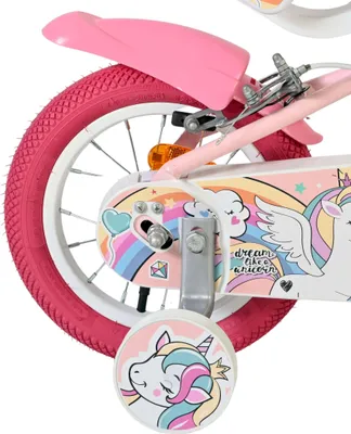 Image de Volare Unicorn - Vélo pour enfant - Fille - 12 pouces - Rose - Deux freins à main