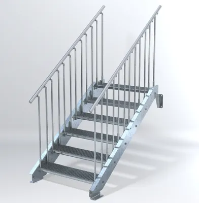 Produktbild von Stahltreppe 6 Stufen bis Höhe 120 cm, Laufbreite : 90 cm beidseitiges Geländer ST 1 (31 / 31 mm)