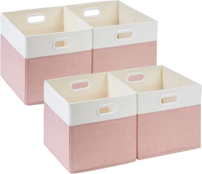 Produktbild von Aufbewahrungsbox 30x30x30 cm, 4er-Set, rosa und weiß, Stoffwürfel für Kinderzimmer