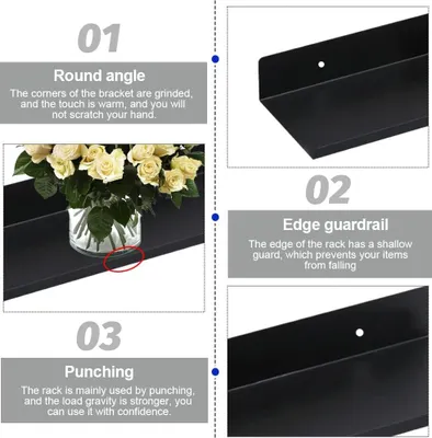 Produktbild von 30 cm schwebendes Wandregal für das Wohnzimmer - Hängeregal aus schwarzem Metall - Badezimmerregal für Dekorationen und Bilderrahmen