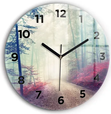 Produktbild von Wallfluent Große Wanduhr – Stilles Quarzuhrwerk - Uhr Dekoration Wohnzimmer Schlafzimmer Küche - Zifferblatt - schwarze Zeiger - 60 cm - Herbststraße Waldnebel