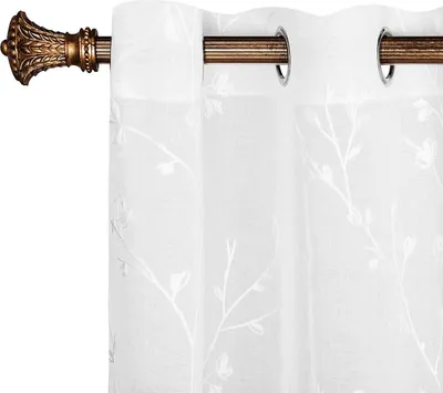 Immagine prodotto di Tende trasparenti con ricami floreali e motivi a occhiello, confezione da 2 pezzi, colore bianco, dimensioni 140x245 cm