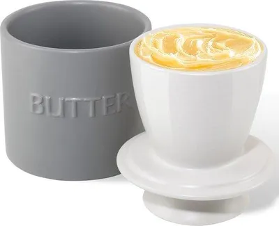 Productafbeelding van Famanu keramische boterpot met deksel - Grijze boterpot met waterlijn
