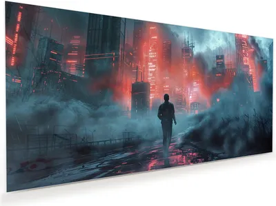 Produktbild von Glasbild 100x50cm in XXL für Wohnzimmer, Schlafzimmer Motiv Neonstadt