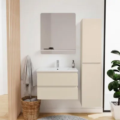Produktbild von Einzelwaschtisch-Set 60 cm + Wasserhahn + Spiegel + SORRENTO-Säule