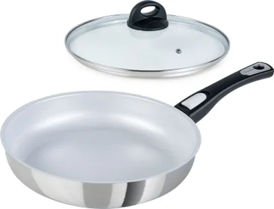 Produktbild von Genius Cerafit Steel Bratpfanne 28cm + Glasdeckel - ofenfeste Keramikpfanne mit abnehmbarem Griff für alle Herdarten; A24665