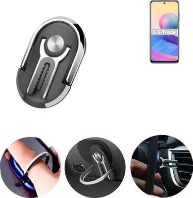 Produktbild von K-S-Trade 3in1 Smartphone-Ring Handy-Ring kompatibel mit Xiaomi Redmi Note 10 5G Fingerhalterung  Handyring Tischständer Lüftungsgitter-Halterung