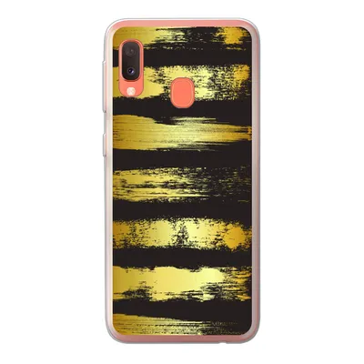 Produktbild von MuchoWow® Handyhülle Schutzhülle Hülle für Samsung Galaxy A20e Goldene Streifen auf schwarzem Hintergrund Silikon Softcase Handy Hülle - Abdeckung