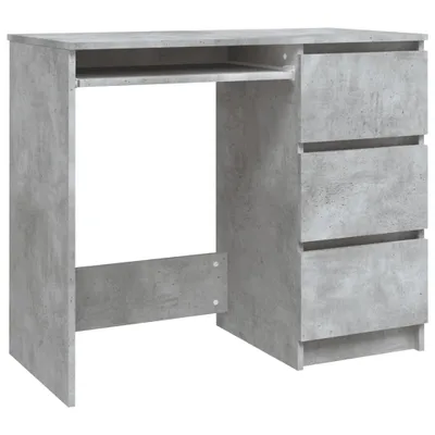A concrete-effect desk with drawers on a white background.