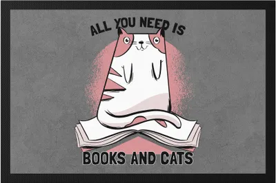 Produktbild von All you need is books and cats Fußmatte Bücherliebhaber Katzenliebhaber Liebe zum Lesen Katzen Bücher Bücherwurm
