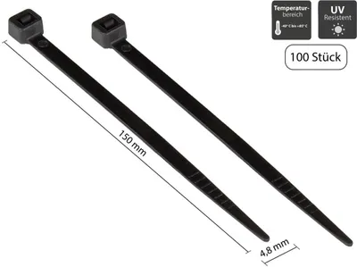 Zdjęcie produktu dla Opaski zaciskowe 150 mm x 3,6 mm, czarne, 100 szt.