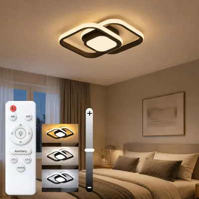 Produktbild von LED Deckenlampe Schwarz 32cm, 42W Deckenleuchte mit Fernbedienung, Stufenlos Dimmbar, 3000K-6500K, Moderne Wohnzimmerlampe Schlafzimmerlampe.