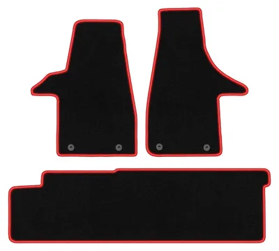 Produktbild von Velours-Fußmatten für VW Transporter T6 2015-2019 (Dostawczy 2 rzędy) – 4-tlg, Schwarz/Rot, passgenau – Wielganizator CARLUX