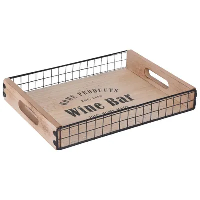 Image de Vilde Plateau de service | Plateau de cuisine rectangulaire décoratif en bois métal avec poignées 39,5x30 cm