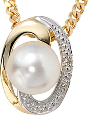 Produktbild von JOBO Anhänger Gold 585 Gelbgold 1 Süßwasser Perle 2 Diamanten Brillanten