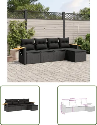 Produktbild von The Living Store 5-tlg. Garten-Sofagarnitur mit Kissen Schwarz Poly Rattan