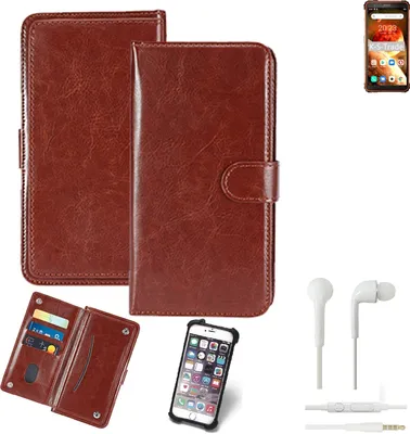 Produktbild von K-S-Trade 360° Hülle kompatibel mit Blackview BV6600 inkl. Headphones braun Kunstleder Case BookCase WalletCase Kunstlederederhülle Handyhülle,